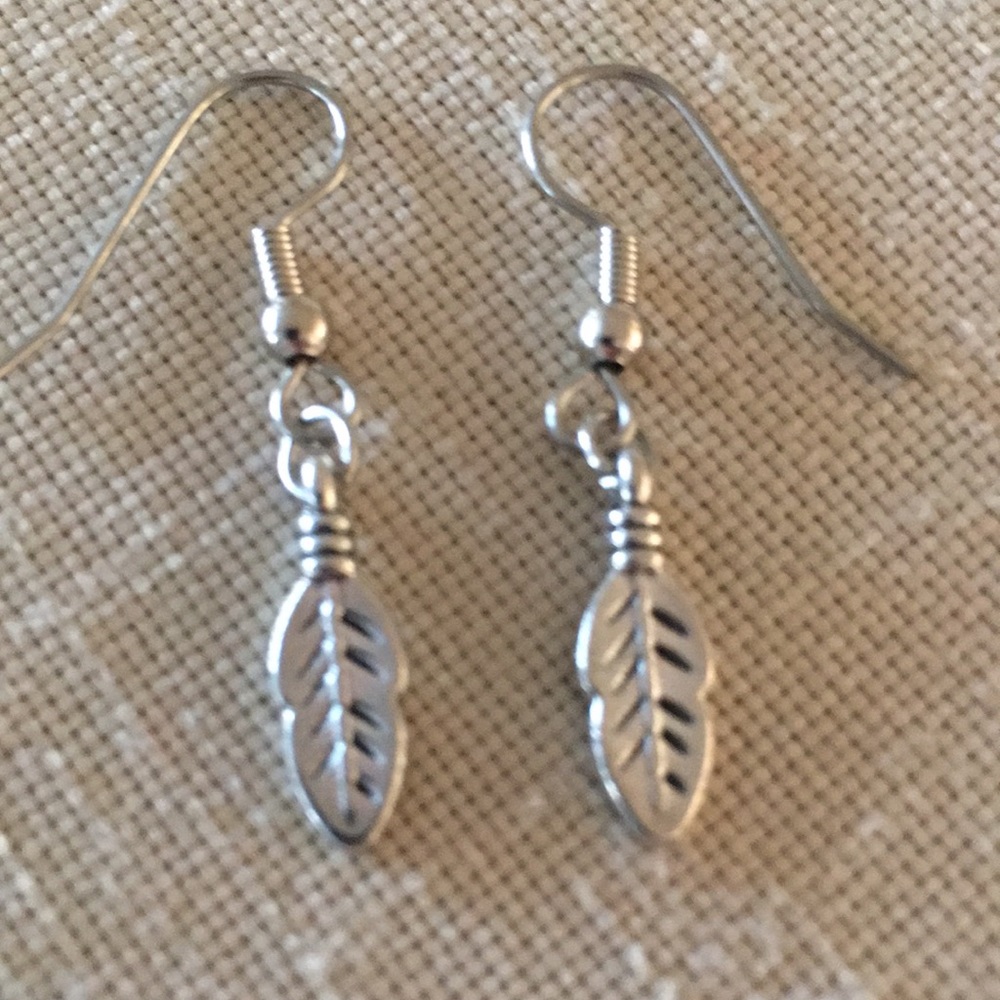 HAND CRAFTED Feather Earrings Silver Brass Gold or Copper Toned